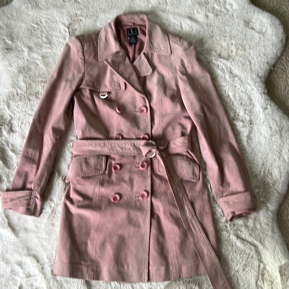 INC pink leather (suede) trench coat.  Size medium